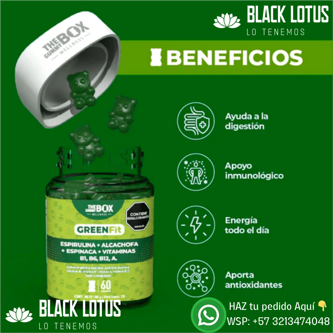 Gomitas GREENFIT Espirulina, Alcachofa, Espinaca y Vitaminas en Gomitas, REVITALIZAN tu cuerpo y elevar tu ENERGÍA TODO el día.💪⚡💚