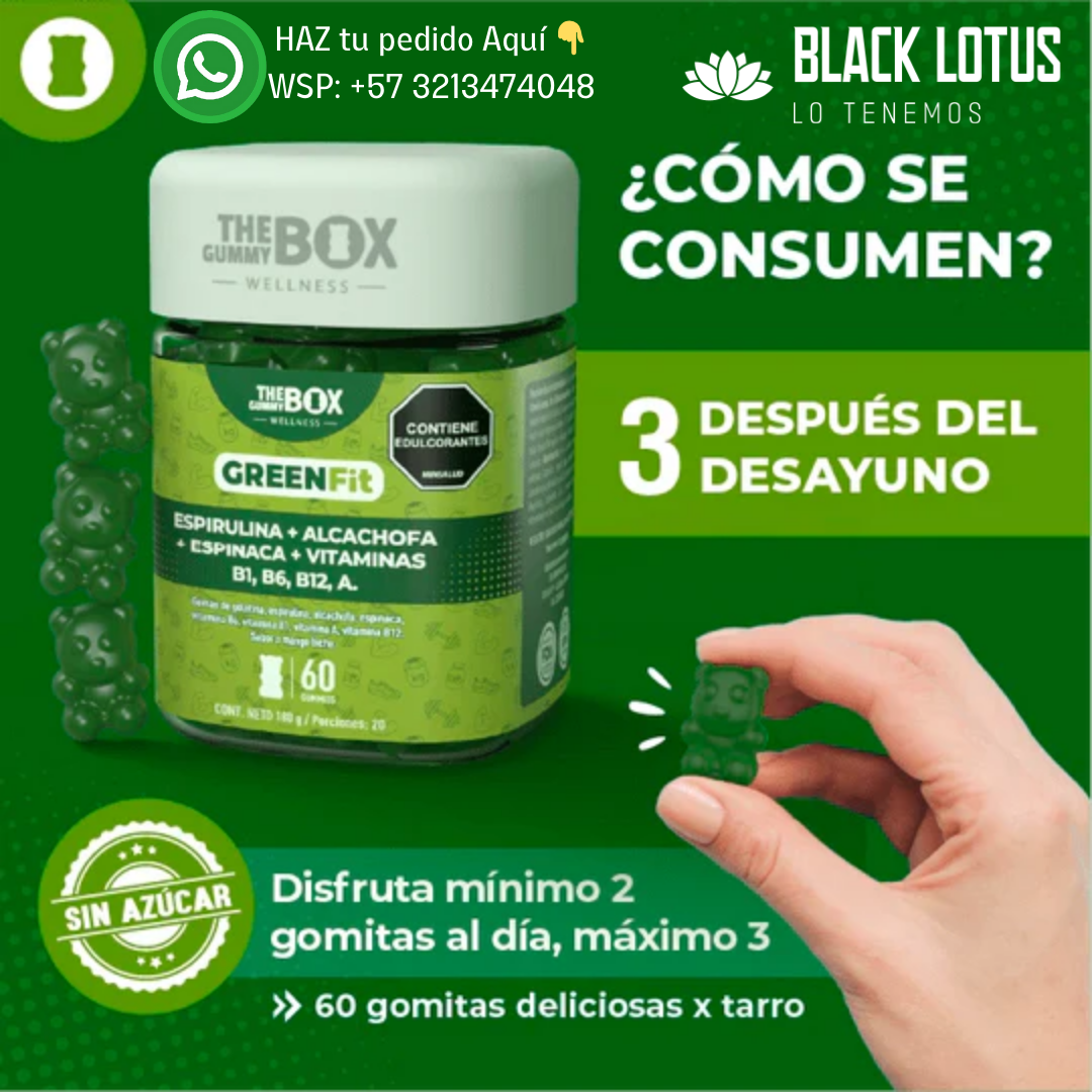 Gomitas GREENFIT Espirulina, Alcachofa, Espinaca y Vitaminas en Gomitas, REVITALIZAN tu cuerpo y elevar tu ENERGÍA TODO el día.💪⚡💚